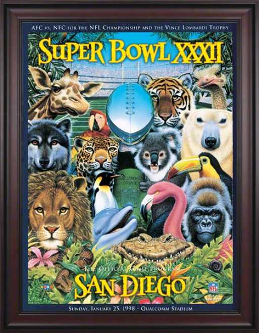 Framed Canvs 36 X 48 Super Bowl Xxxii Program Print  Details: 1998, Broncos Vs Packers