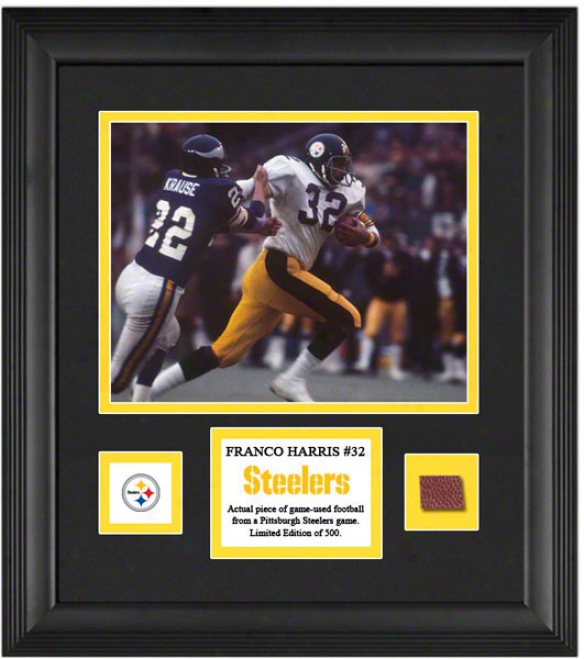 Franxo Harris Framed 8x10 Photograph  Details: Pittsburgh Steelers, In the opinion of Game Used Football Piece And Descriptive Plate