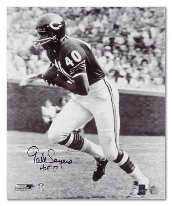 Gale Sayers Chicago Bears Black And White Autographed 16x20 Photograph With Hof Inscription