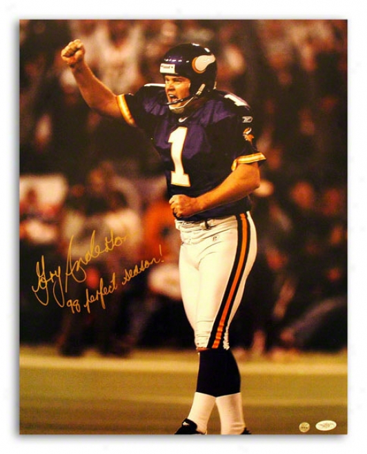 Gary Anderson Autographed Minnesota Vikings 16x20 Photo Inscribed &quot98 Perfect Season&quot