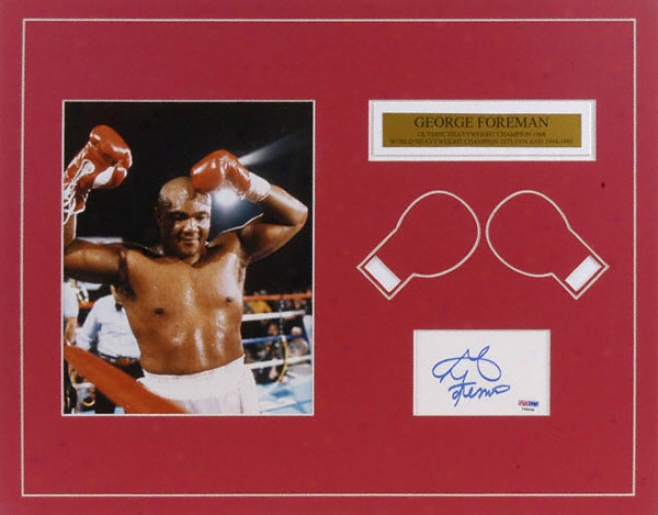 George Foreman Autographed Matted Cut Piece With 8x10 Photograph And Plate