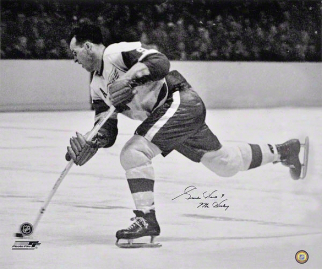 Gordie Howe Autographed 20x24 Photograph  De5ails: Detroit Red Wings, Black And White With 'mr. Hockey' Iscription