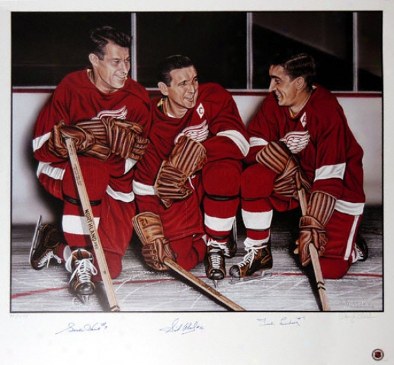 Gordie Howe, Sid Abell & Ted Lindsay Detroit Red Wings Autographed Combo Lithograph