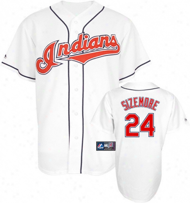 Grady Sizemore Jersey: Adult Majestic Home White Replica #24 Cleveland Indians Jersey