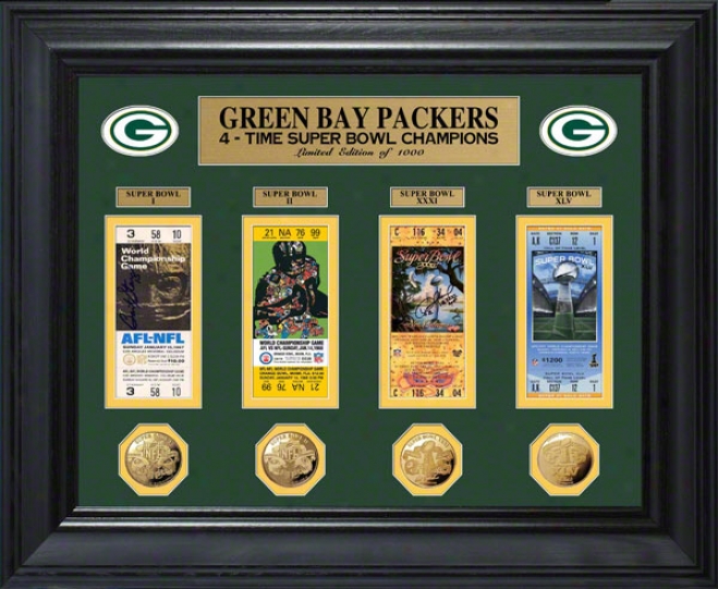 Green Bay Packers 4x Super Hollow Champions Ticket And Game Coin Photo Mint