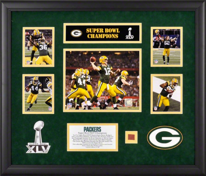 Green Bay Packers Framed 5-photograph Collage  Details: Super Bowl Xlv Champions, Team Logo, Football - Limited Edition Of 500