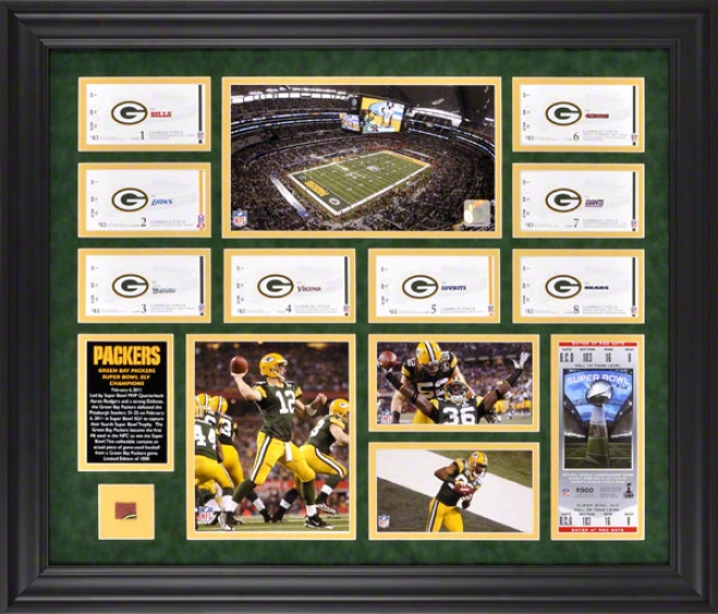 Green Bay Packers Framed Collage  Details: Super Bowl Xlv Champions, Season Ticket, Football, Limited Edition Of 1000