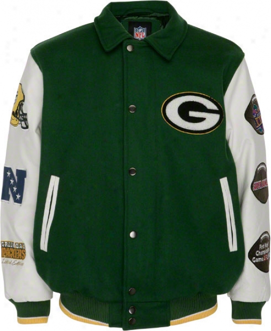 Green Bay Packers Full-zip Commemorativve Wool Varsity Jacket