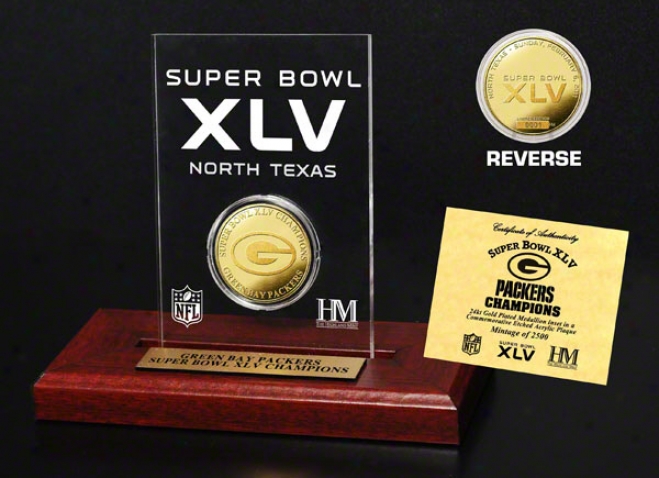 Green Check Packers Super Bowl Xlv Champions 24kt Gold In Etched Acrylic