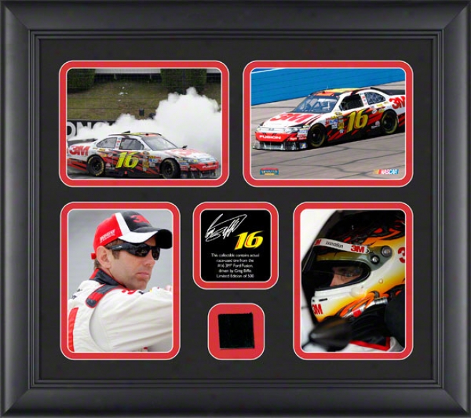 Greg Biffle Framed Photographs  Details: 4 â€␜ 4x6 Photographs, 2010 Race Used Fatigue, Limited Edition Of 500