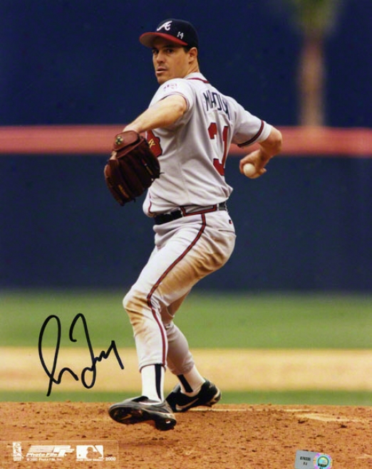 Greg Maddux Autographed 8x10 Photograph  Details: Atlanta Braves, Grey Uniform