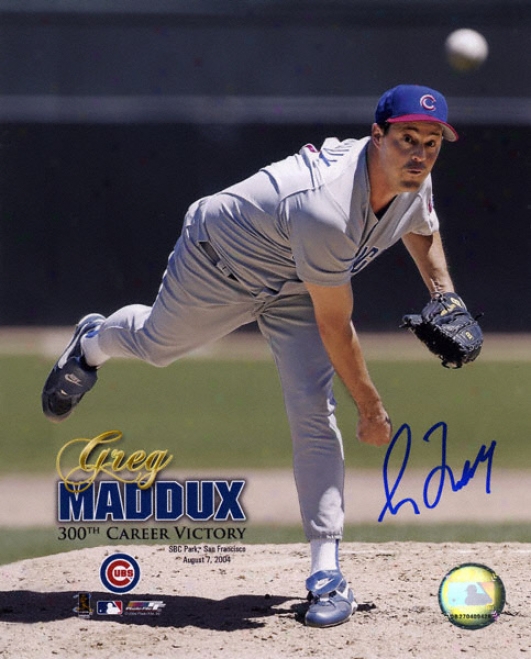 Greg Maddux Chicag Cubs Autographed 8x10 300th Win Photo