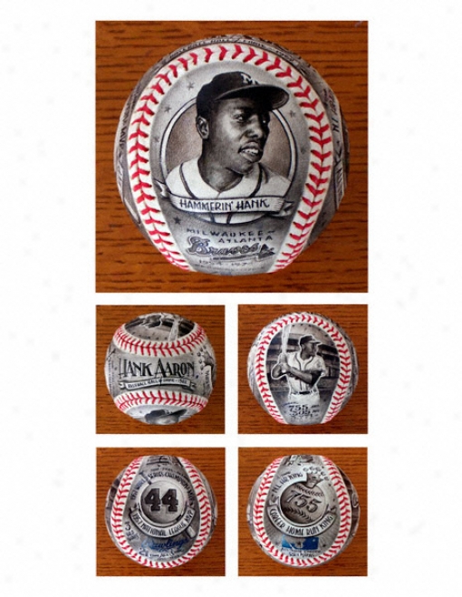 Hank Aaron Milwaukee Braves Hand Painted Baseball - By Mike Floyd