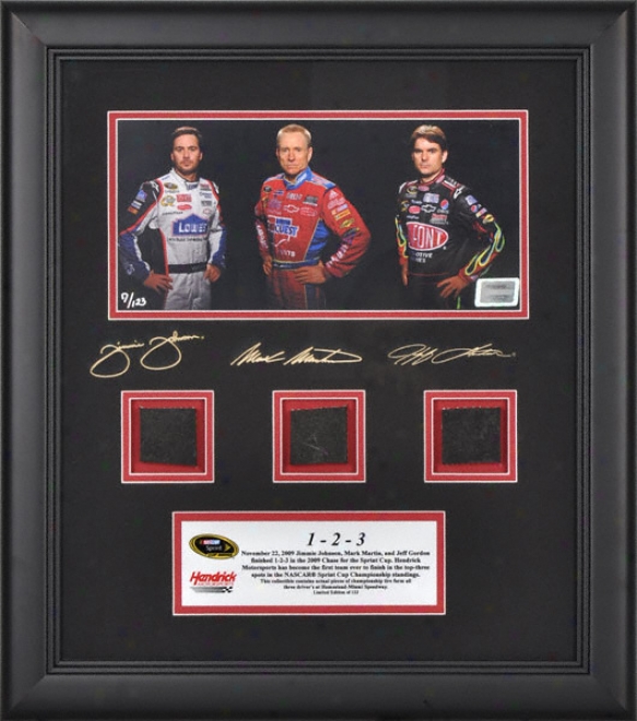 Hendrick Motorsports Jimmie Johnson, Mark Martin And Jeff Gordon 1-2-3 2009 Championship Framed Photograph With Be fatigued -L  E Of 123