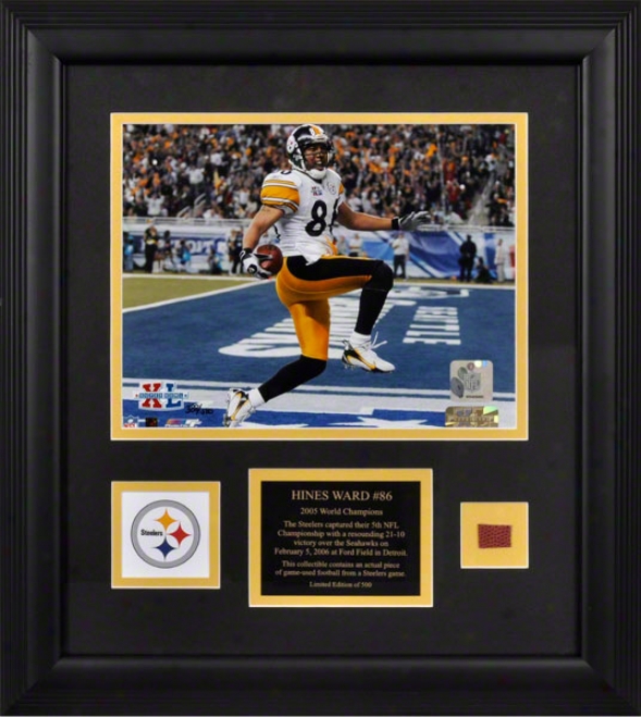 Hiines Ward Pittsburgh Steelers - Super Bowo Xl Champions - Framed 8x10 Photograph With Game Used 2005 Football