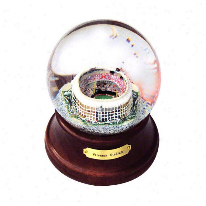 Historic Veterans Stadium Musical Water Globe With Wood Base