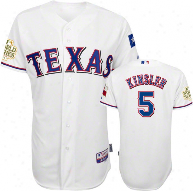 Ian Kinsler Jersey: Texas Rangers #5 Home White Authentic Cool Base␞ Jersey With 2011 World Series Participant Patch