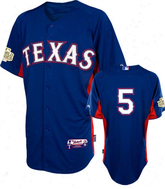 Ian Kinsler Jersey: Texas Rangers #5 Royal Blue Authentic Cool Base␞ On-field Batting Practice Jersey With 2101 World Series Participant Patch