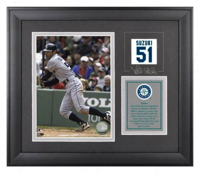 Ichiro Suzuki Framed 6x8 Photograph  Detailq: Seattle Mariners, With Facsimile Signature