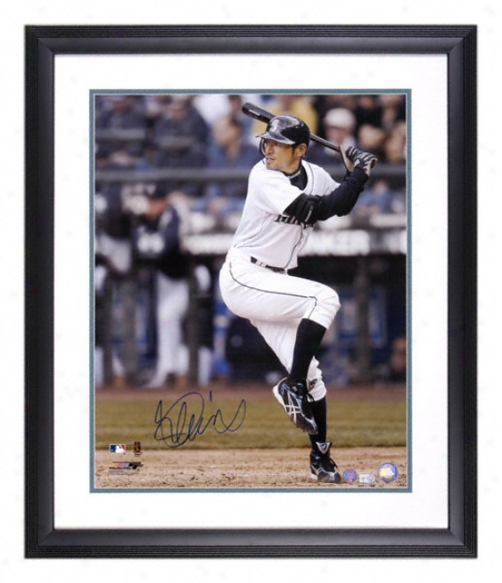 Ichiro Suzuki Seattle Marineers - Hitting - Framed Autographed 16x20 Photograph