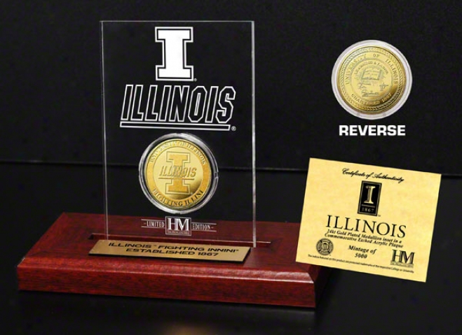 Illinois Figting Illini 24kt Gold Coin In Etched Acrylic