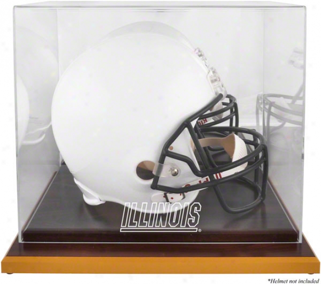 Illinois Fighting Illini Logo Helmwt Display Case  Detaile: Wood Base,_Mi5rored Back