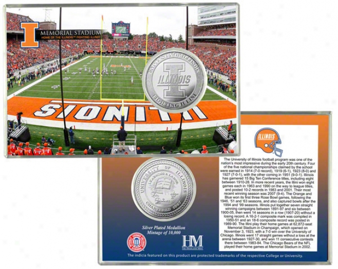 Illinois Fighting Illini Memorial Stadium Silver Coin Card