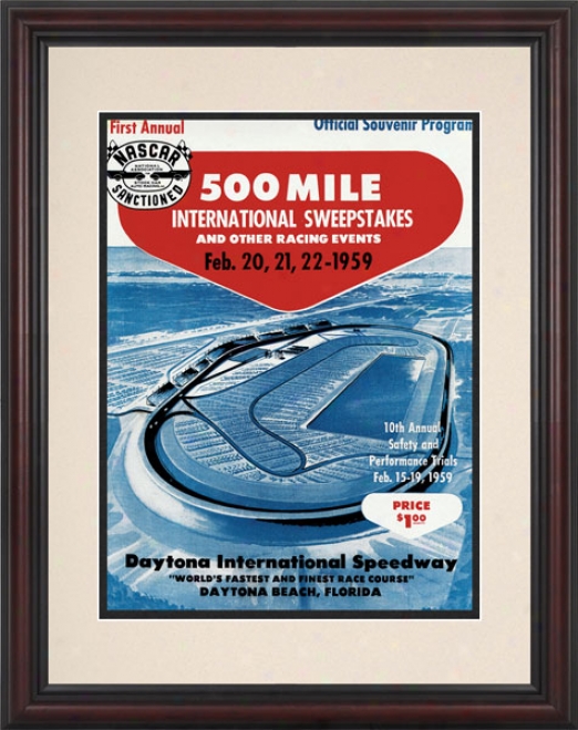 Inaugural 1959 Daytona 500 Framed 8.5  X 11 Program Newspaper