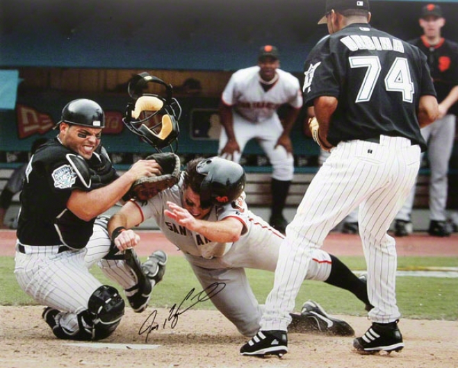 Ivan 'pudge' Rodriguez Miami Marlins Out At The Plate 16x20 Autographed Photograph