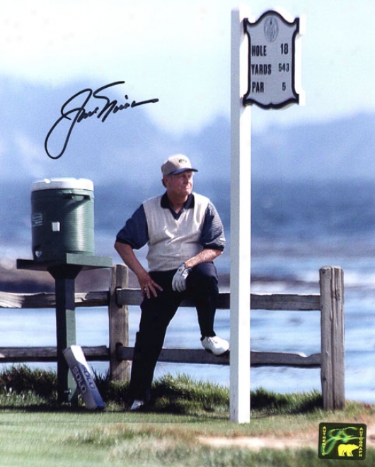 Jack Nicklais Autographed Photograph  Details: Leaning On Fence 8x10