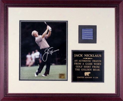 Jack Nicklaus Framed Autographed Photograph With Bule Golf Shirt