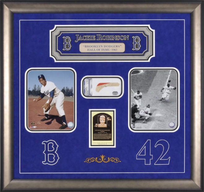 Jackie Robinso nBrooklyn Dodgers Framed Photographs With Autograph Cut