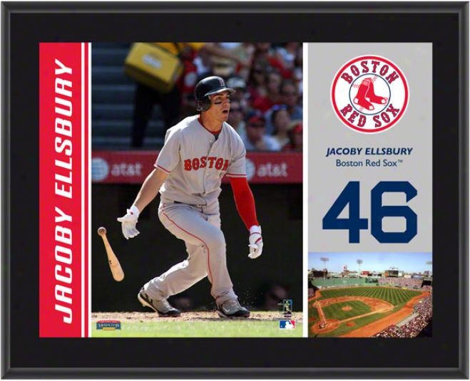 Jacoby Ellsbury Flat plate of metal  Details: Boston R3d Sox, Sublimated, 10x13, Mlb Plaque