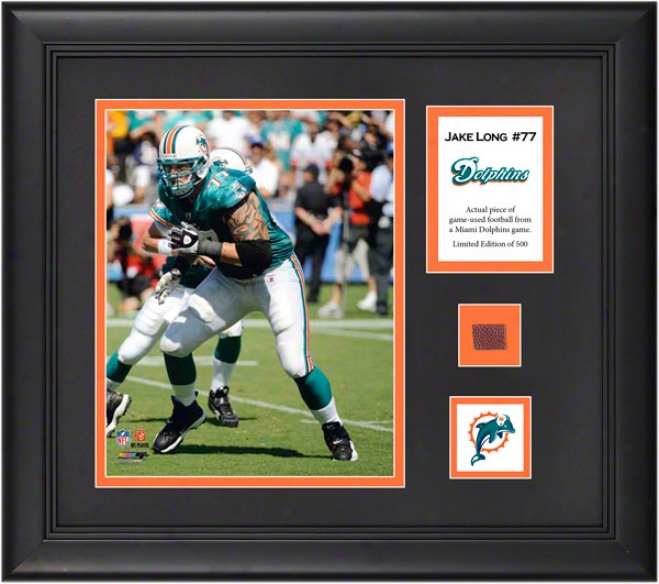 Jake Long Framed 8x10 Photograph  Details: Miami Dolphins, With Game Used Football Piece And Descriptive Plate