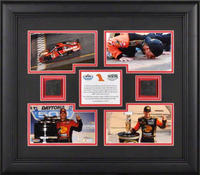 Jamie Mcmurray 2010 Brickyard 400 And Daytona 500 Framed 4x5 Photographs With Daytona And Indianapolis Race Attractive Tires - Limited Edition Of 2010