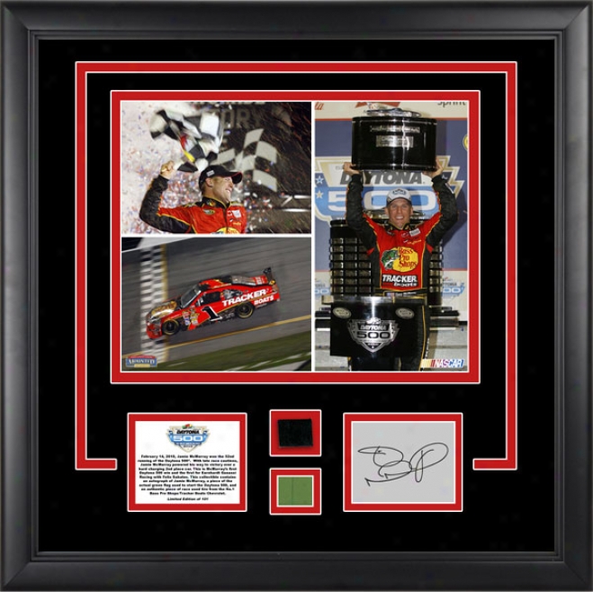 Jamie Mcmurray 2010 Daytona 500 Winner Framed 11x14 Photograph Witth Tire, Green Flag And Autograph Card - Limited Edition Of 100