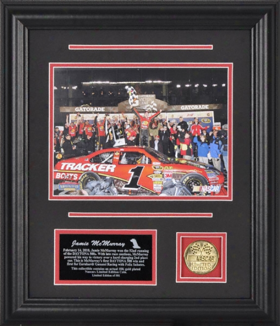 Jamie Mcmurray 2010 Daytona 500 Winner Framed 6x8 Photograph With Facsimile Signature, Engraved Plate And Gold Coin - Limited Edition Of 500