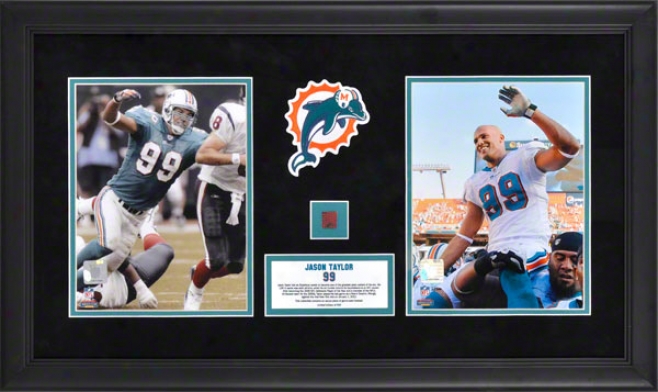 Jason Taylor Dual Framed 8x10 Photographs  Details: Miami Dolphins, Retirement, With Game Used Football, Limited Edition Of 500