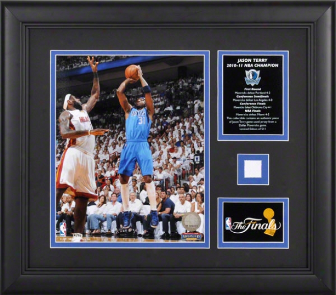 Jason Terry Framrd Photkgraph  Details: Dallas Mavericks, 2011 Nba Champions, 8x10 Wifh Game Used Jersey And Plate