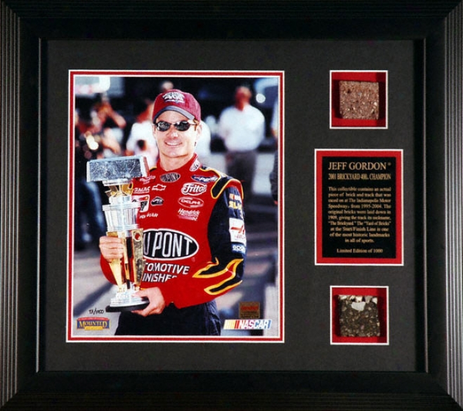 Jeff Gordon -2001 Brickyard 400- Framed 8x10 Photograph With Brick & Track