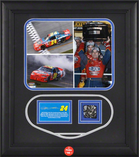 Jeff Gordon 2005 Daytona 500 Framed 8x10 Photo Collage With Track Cut Out And Track