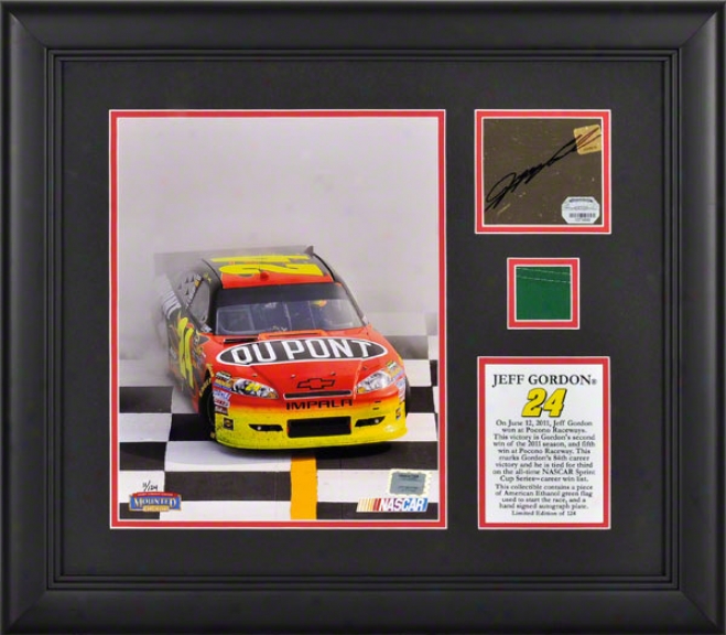 Jeff Gordon 5-hour Energy 500 Winner Framed Photograhp, Autographed Card And Flag - Limited Edition Of 124