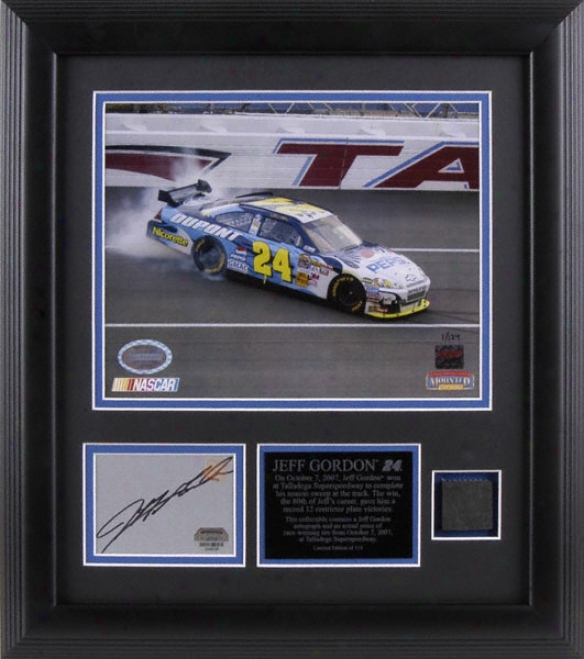 Jeff Gordon - Talladega Race Winner - Framed 8x10 Photograph With Autographed Playe And Race Used Tire Piece