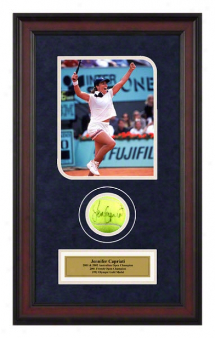 Jennifer Capriafi 2001 French Open Framed Autographed Tennis Ball Through  Photo