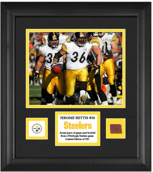 Jerome Bettus Framed 8x10 Photograph  Details: Pittsburgh Steelers, With Game Used Football Piece And Descdiptive Plate