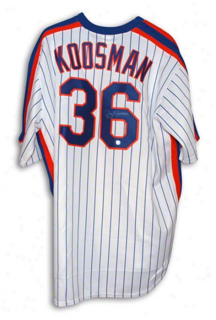 Jerry Kooaman New York Mets Autographde White Pinstripe Majestic Throwback Jersey