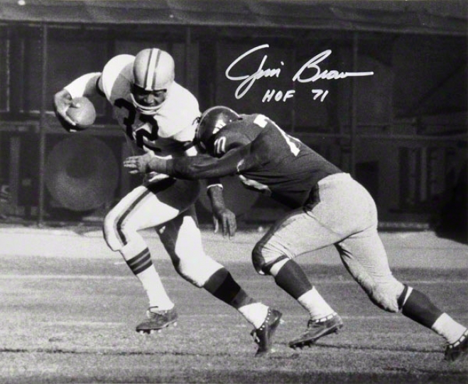 Jim Brown Autographed 16x20 Photograph  Details: Cleveland Browns Autographed, Black And White, Tackled, In the opinion of &quothof 71&quot Inscription