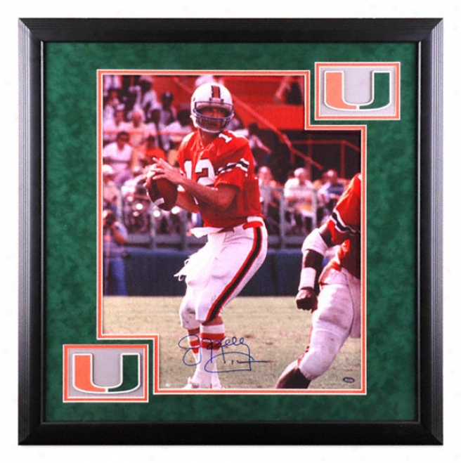 Jim Kelly Miami Hurricanes Deluxe Framed Autographed 16x20 Photograph With Team Logo