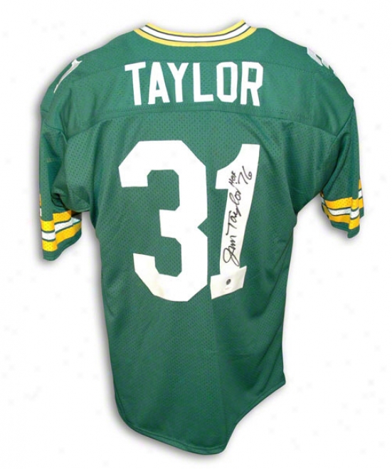 Jim Taylor Autobraphed Green Bay Packers Green Throwback Jersey Inscribed &quothof 76&quot