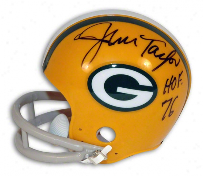 Jim Taylor Autographed Green Bay Packers Mini Helmet Indcribed &quothof 76&quot